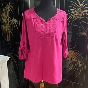 Saks Fifth Avenue Magenta Lace Detail Blouse